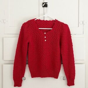 Red Hand Knit Vintage Sweater Henley Button Size Small